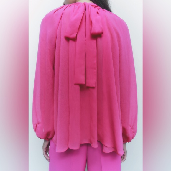 New with Tags Zara Back Tie Blouse in Fuchsia - Picture 8 of 8